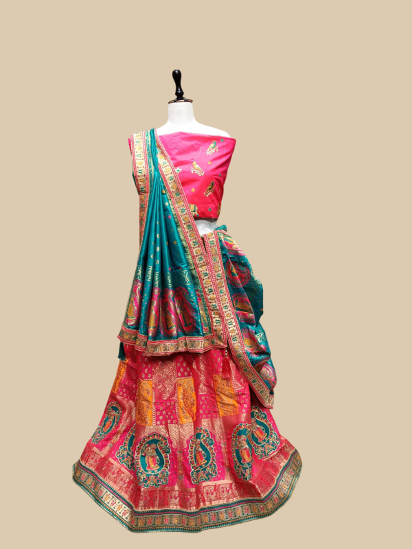 Pink & Teal Traditional Embroidered Lehenga Choli Set MF