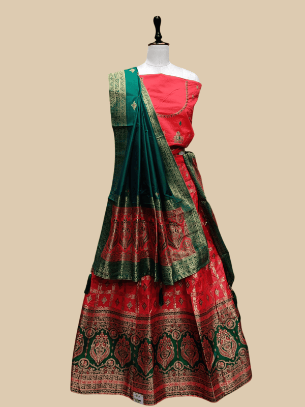 Red & Green Traditional Embroidered Lehenga Choli Set MF
