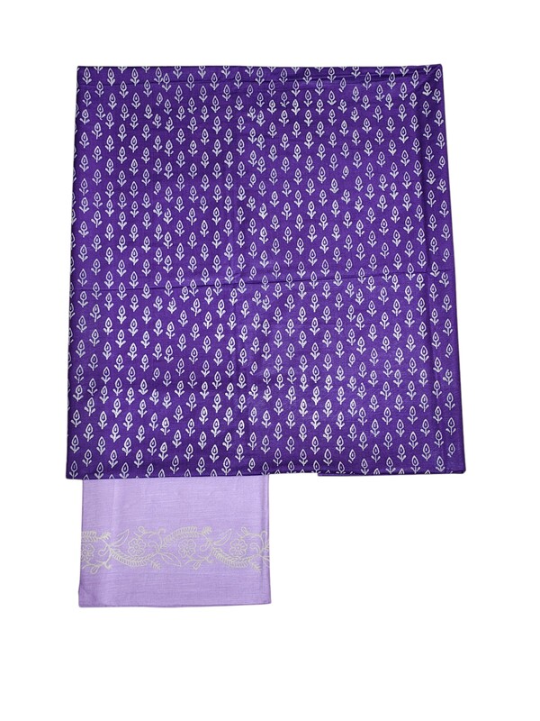 Lavender Unstitched Block Print Salwar Suit Dress Material with Dupatta
