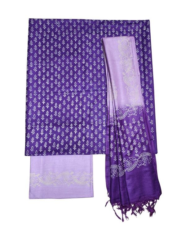 Lavender Unstitched Block Print Salwar Suit Dress Material with Dupatta