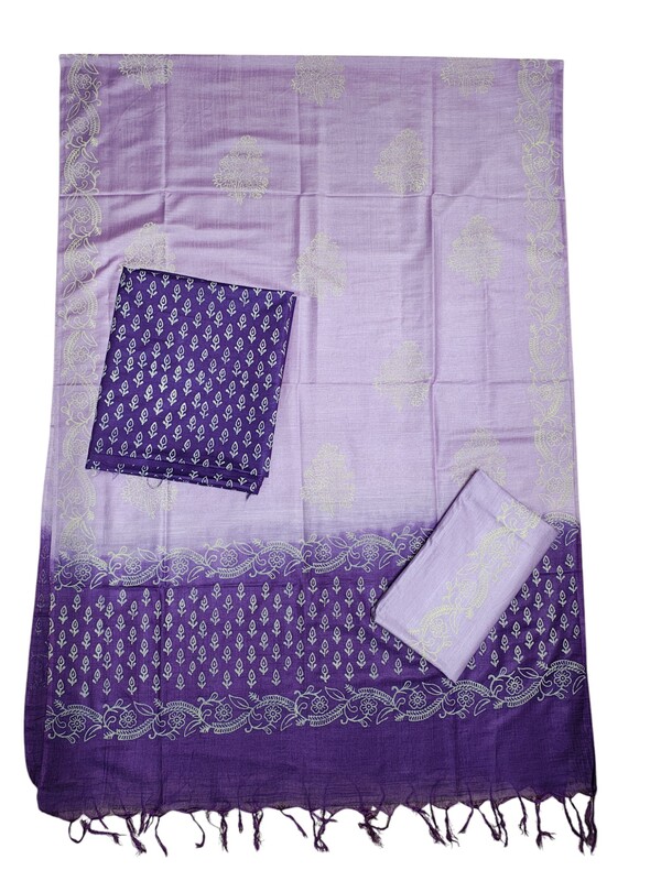 Lavender Unstitched Block Print Salwar Suit Dress Material with Dupatta