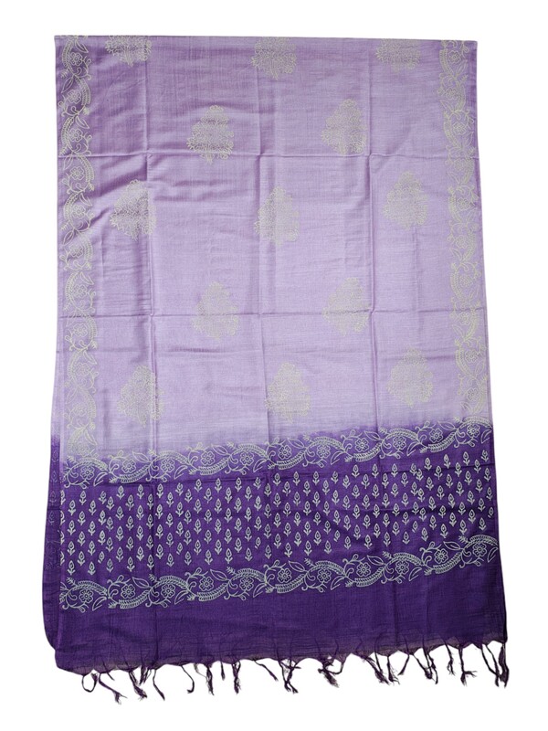 Lavender Unstitched Block Print Salwar Suit Dress Material with Dupatta