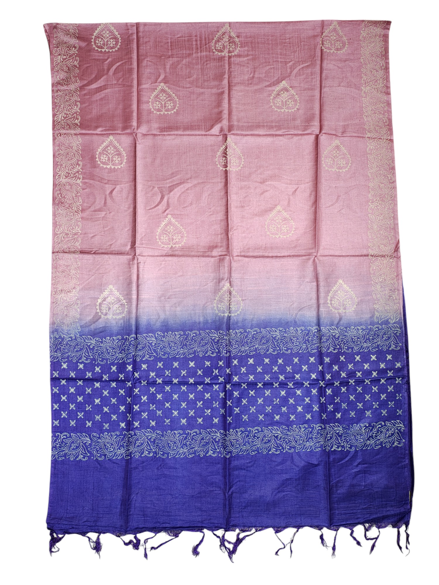 Pink & Indigo Unstitched Batik Print Silk Salwar Suit Dress Material with Dupatta