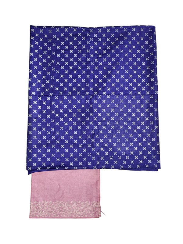 Pink & Indigo Unstitched Batik Print Silk Salwar Suit Dress Material with Dupatta