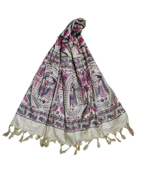 Purple & Pink Kalamkari Cotton Silk Dupatta for Women