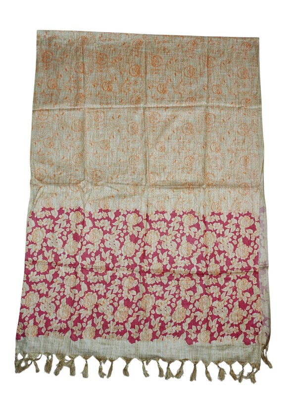 Orange & Red Kalamkari Cotton Silk Dupatta for Women