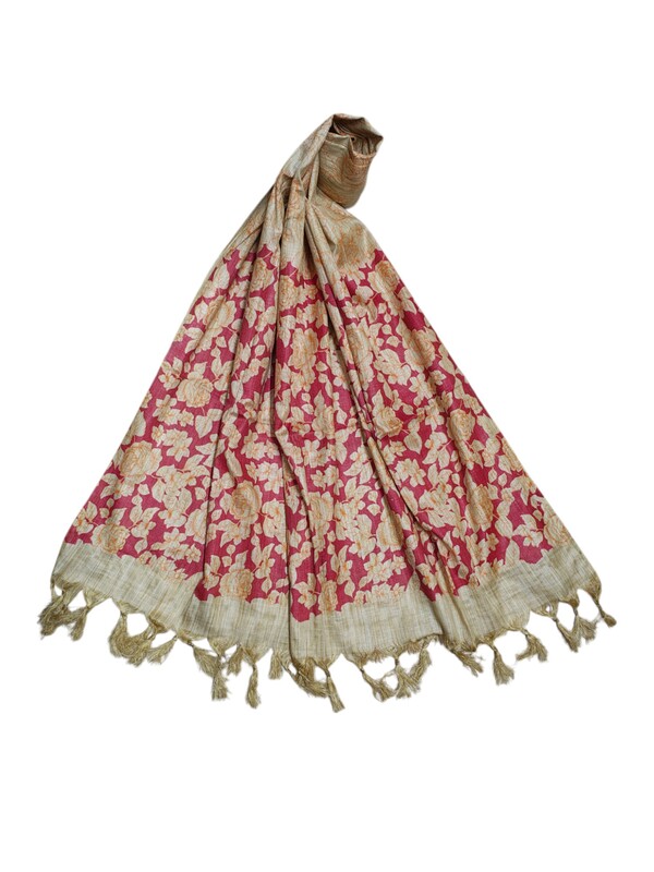 Orange & Red Kalamkari Cotton Silk Dupatta for Women