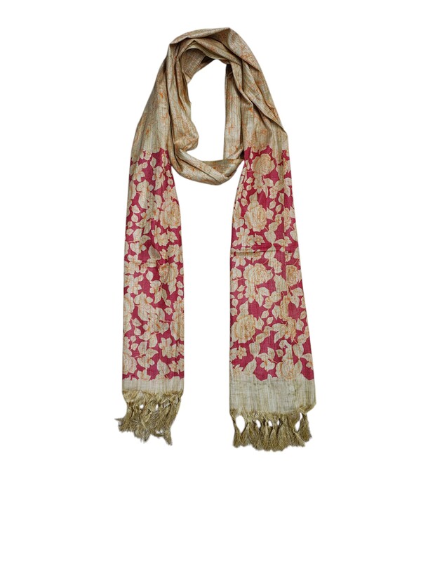 Orange & Red Kalamkari Cotton Silk Dupatta for Women