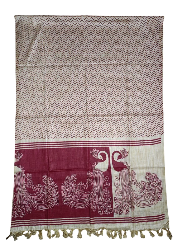 Maroon & Blue Kalamkari Cotton Silk Dupatta for Women