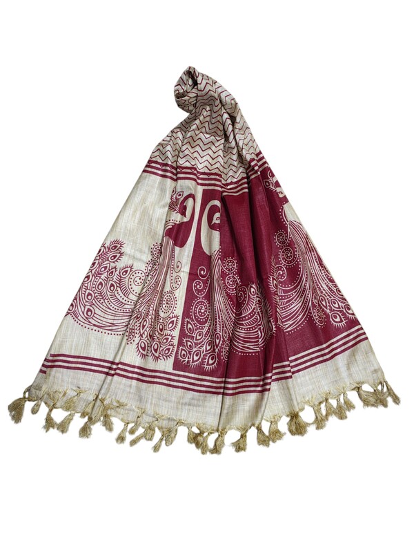 Maroon & Blue Kalamkari Cotton Silk Dupatta for Women