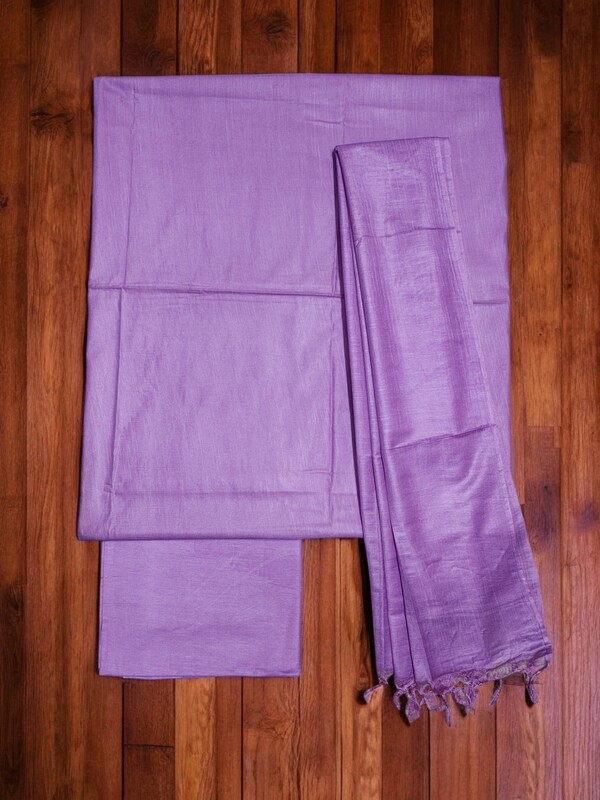 Purple Solid katan silk Unstitched Salwar Suit Fabric with Dupatta