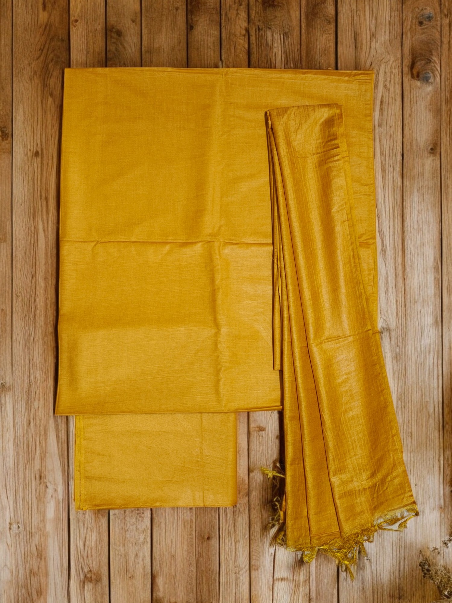Mustard Unstitched Batik Print Cotton Salwar Suit Dress Material with Dupatta
