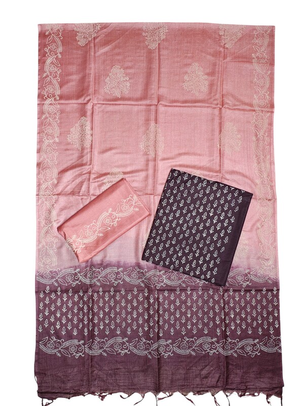 Green & Black Unstitched Block Print Silk Salwar Suit Dress Material with Dupatta