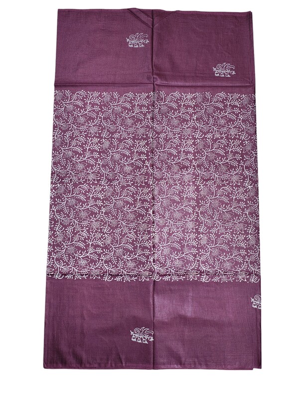 Wine Block Print Silk Unstitched Salwar Suit Dress Material with Dupatta