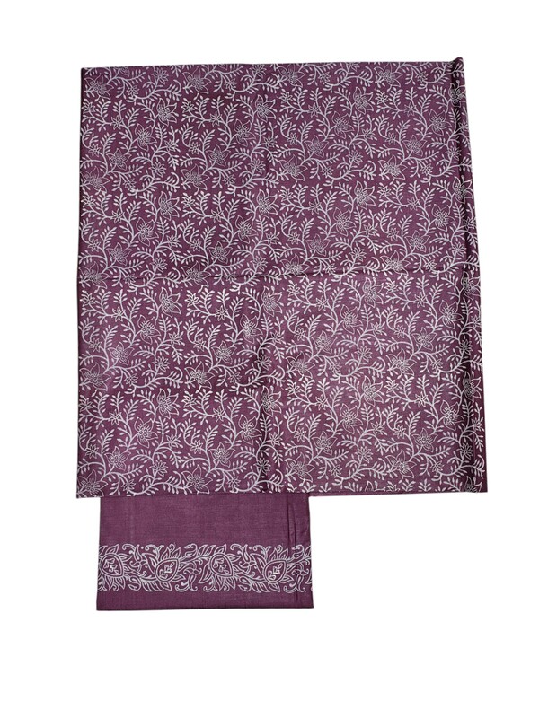 Wine Block Print Silk Unstitched Salwar Suit Dress Material with Dupatta