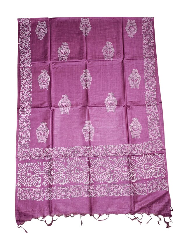 Magenta Unstitched Block Print Silk Salwar Suit Dress Material with Dupatta