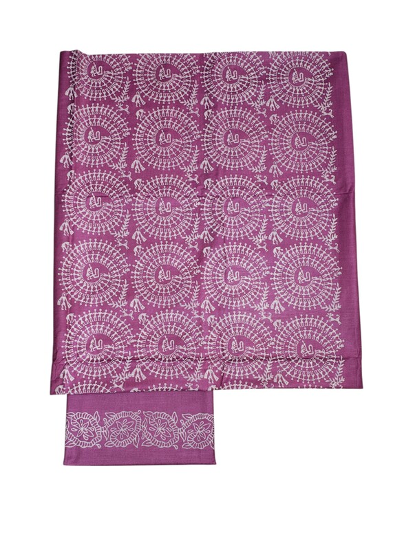 Magenta Unstitched Block Print Silk Salwar Suit Dress Material with Dupatta