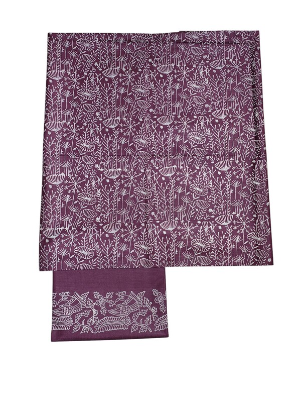 Wine Block Print Unstitched Silk Salwar Suit Dress Material with Dupatta