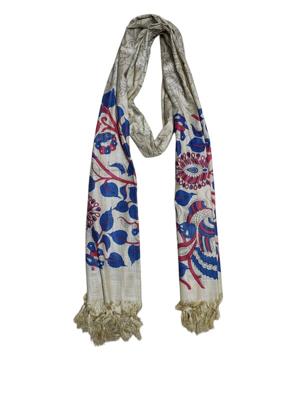 Maroon & Teal Kalamkari Print Cotton Silk Dupatta for Women