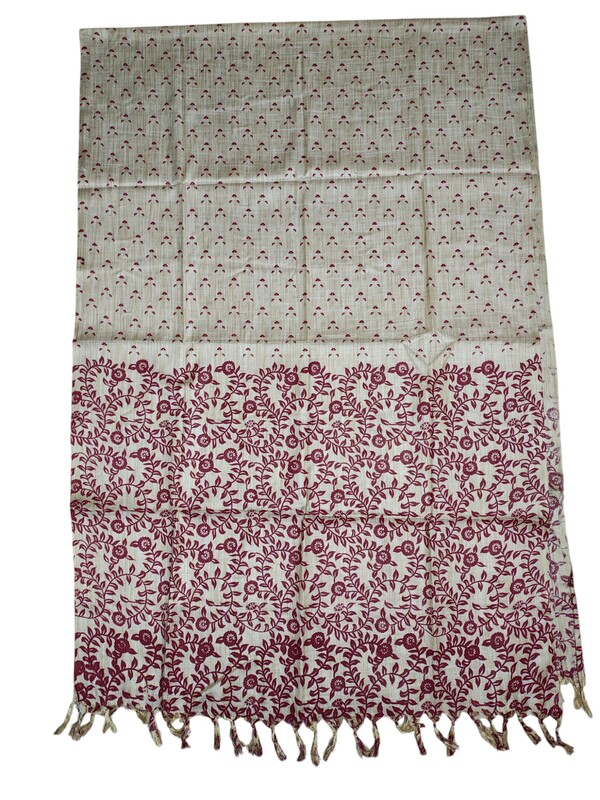Green & Wine Kalamkari Print Cotton Silk Dupatta for Women