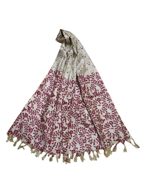 Green & Wine Kalamkari Print Cotton Silk Dupatta for Women