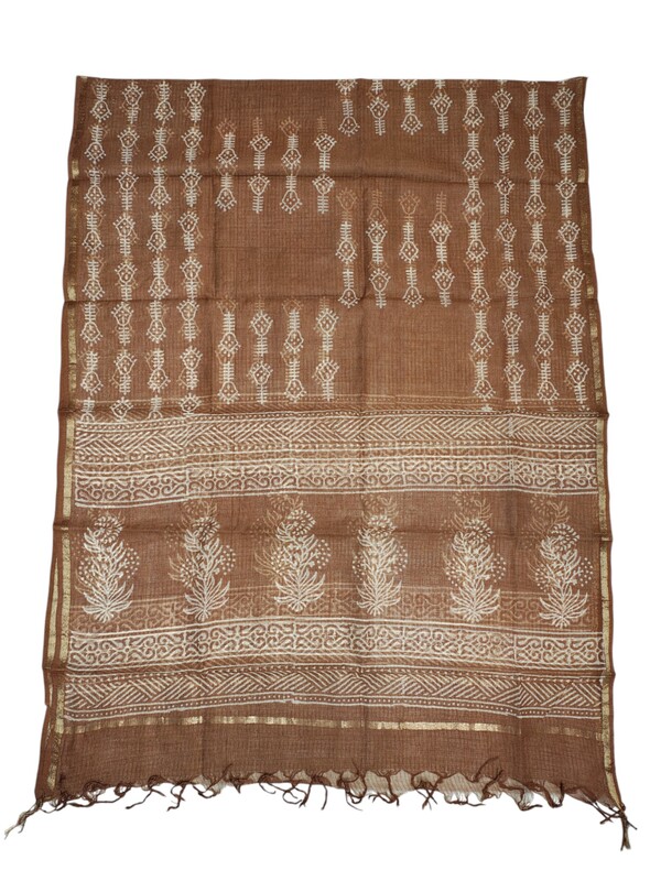 Maroon Hand block Print Unstitched Cotton Salwar Suit Set with Kota Doria Dupatta