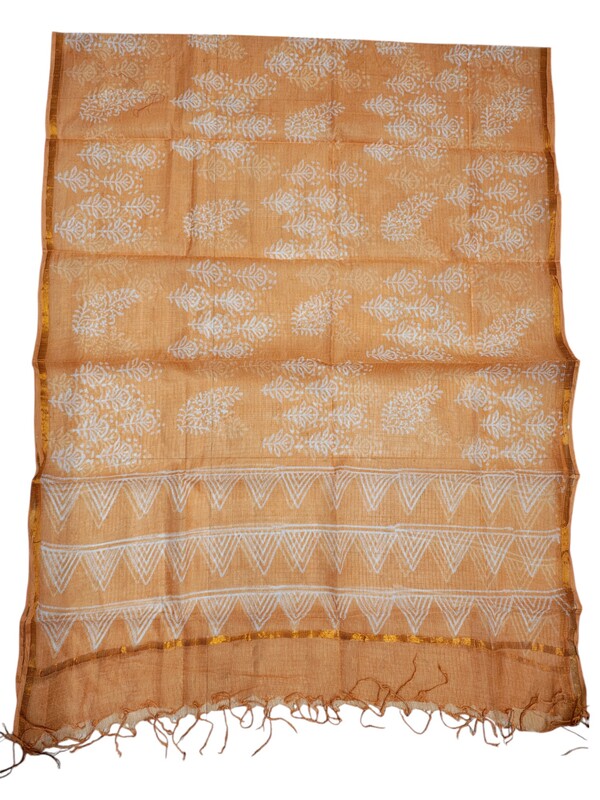 Peach Hand block Print Kota Doria Unstitched Salwar Suit Set