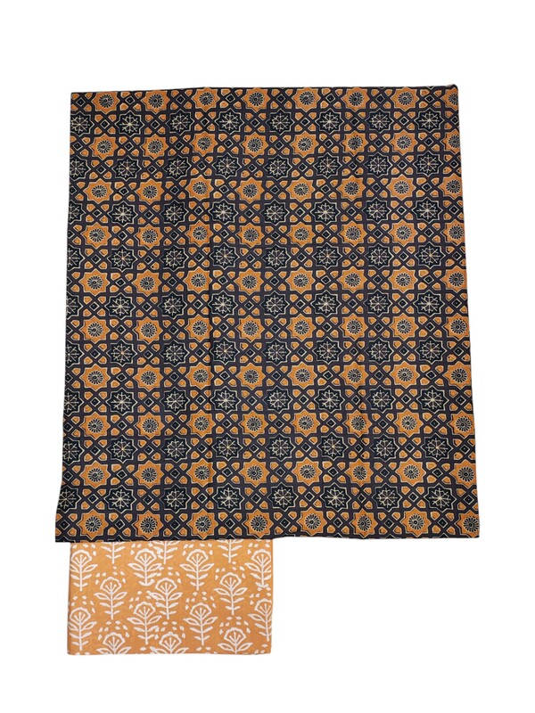 Peach Hand block Print Kota Doria Unstitched Salwar Suit Set