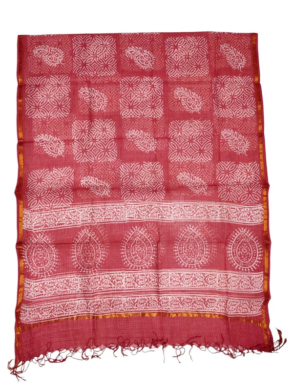 Blue & Red Unstitched Hand block Print Kota Doria Cotton Salwar Suit Set