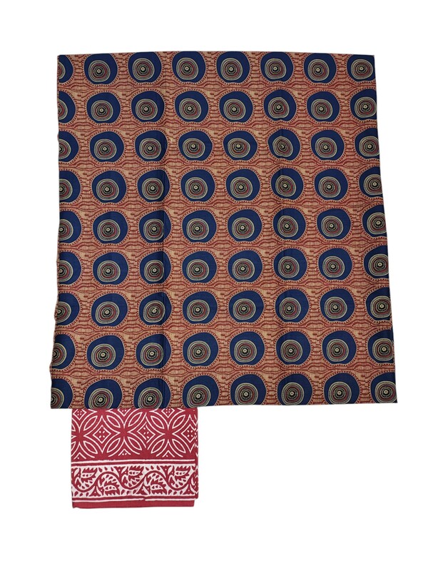 Blue & Red Unstitched Hand block Print Kota Doria Cotton Salwar Suit Set