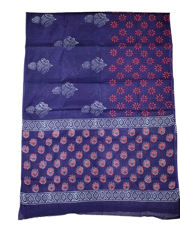 Wine Hand Block Print Unstitched Cotton Salwar Suit Set with cotton Dupatta for Women