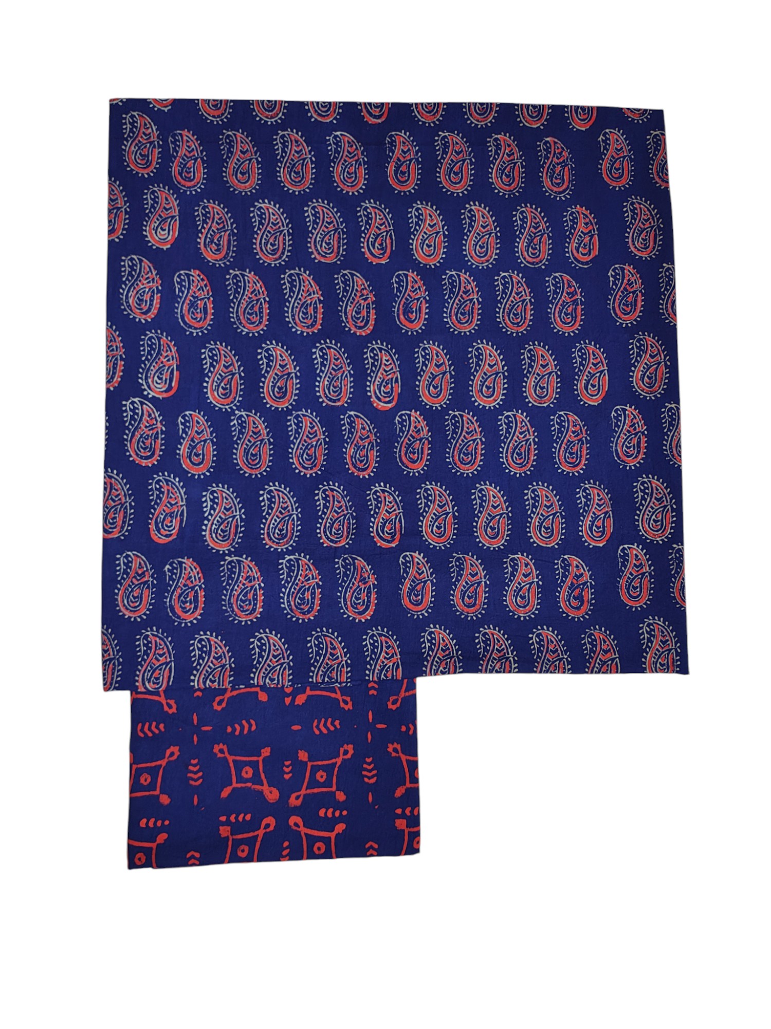 Indigo Unstitched Hand block Print Cotton Salwar Suit Set with Linen Dupatta for Women