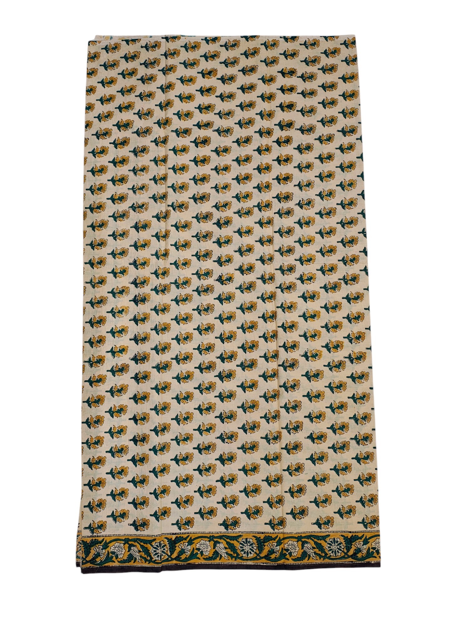 Cream & Green Bagru Block Printed Pure Cotton Dress Material