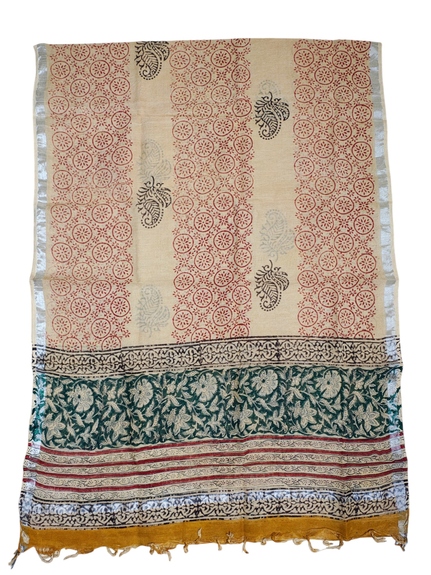 Green Bagru Block Printed Pure Cotton Unstitched Suit Set