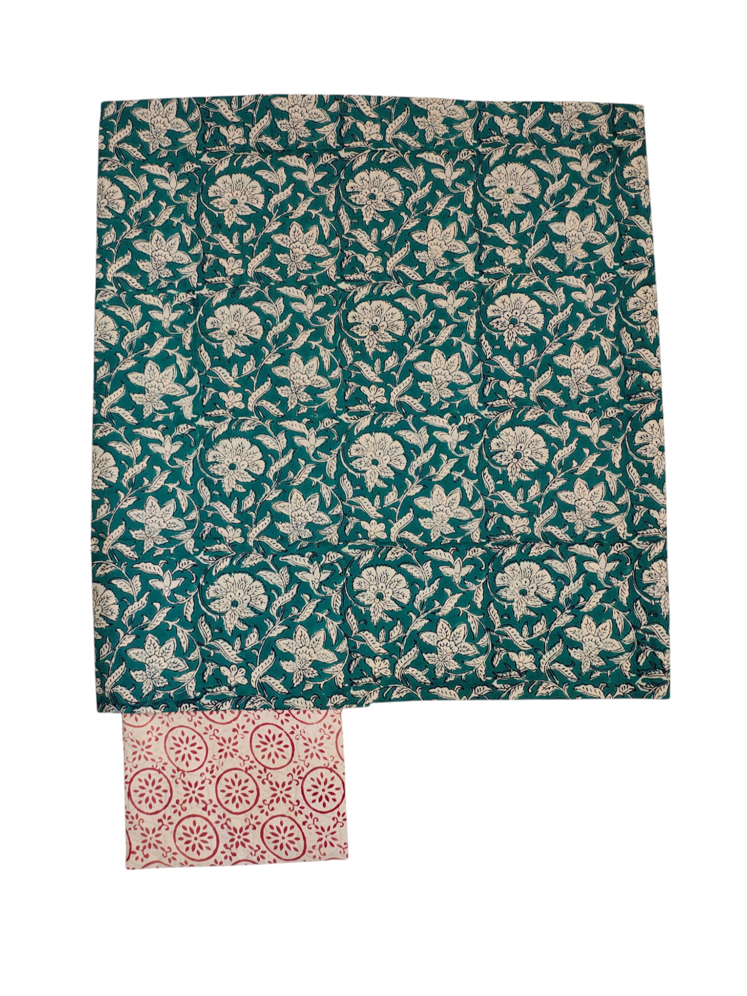 Green Bagru Block Printed Pure Cotton Unstitched Suit Set