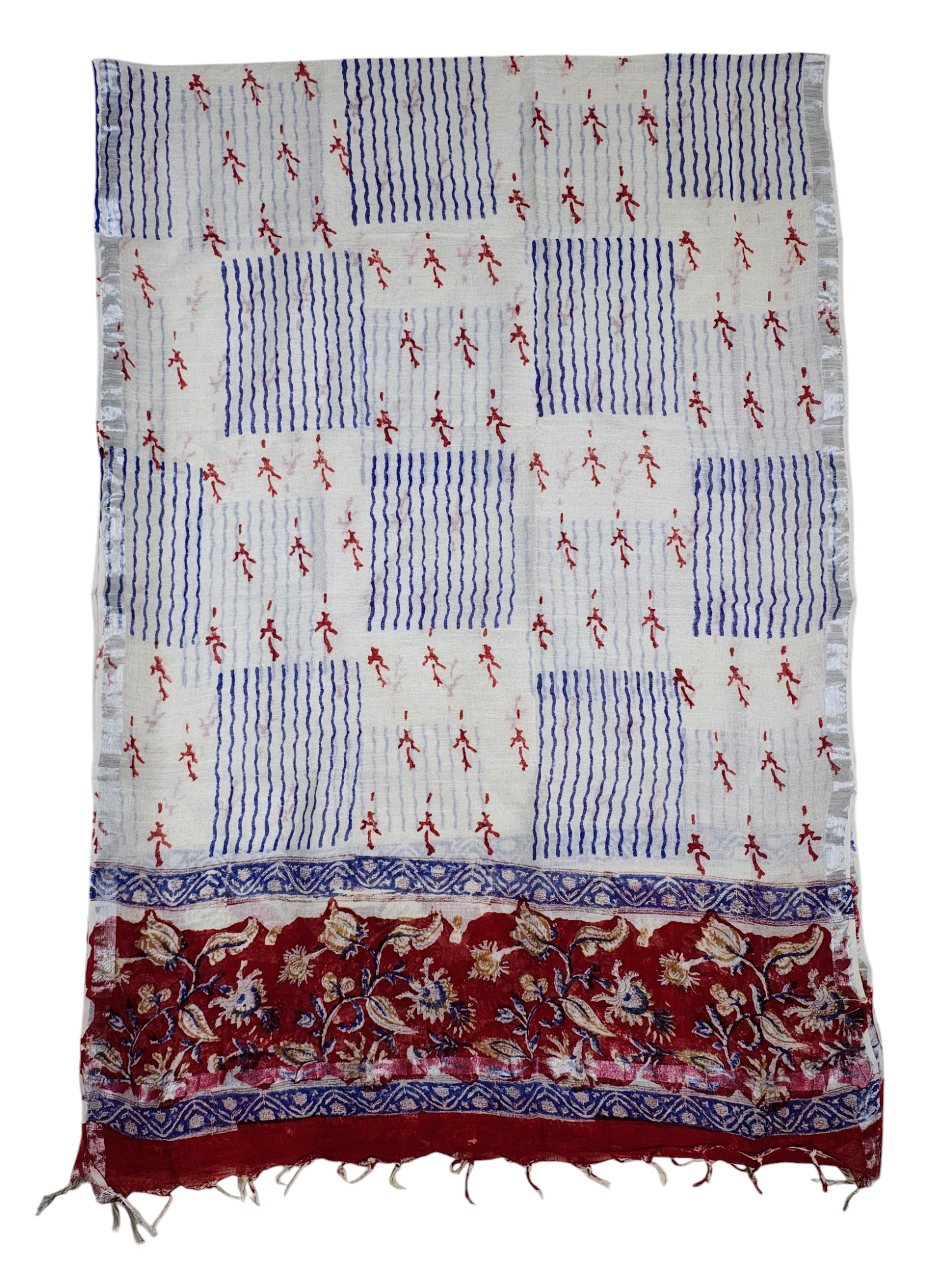 Maroon Sanganeri block Print Cotton Unstitched Salwar Suit Set with Linen Dupatta