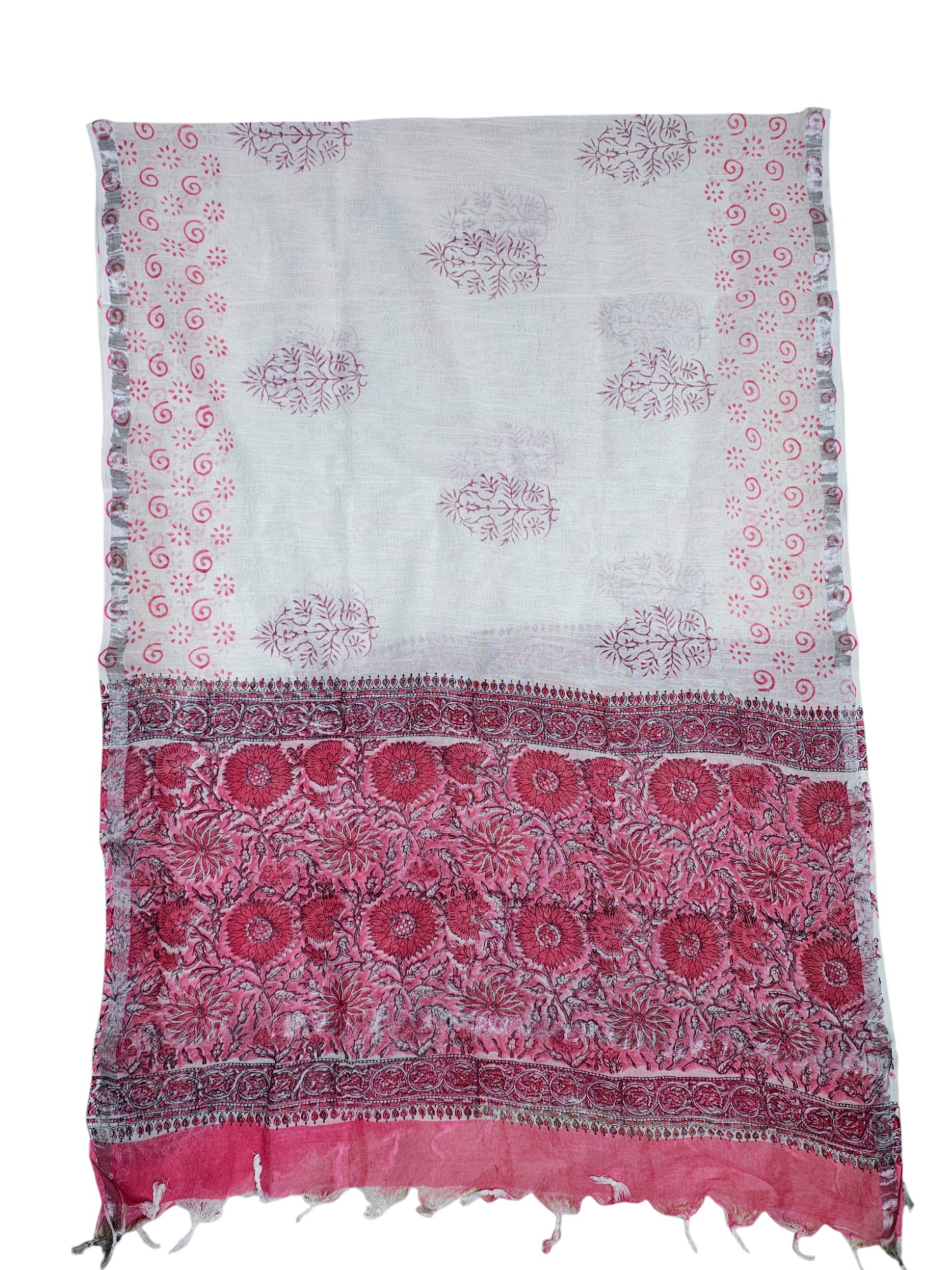 Pink Sanganeri block Print Cotton Unstitched Salwar Suit Set with Linen Dupatta