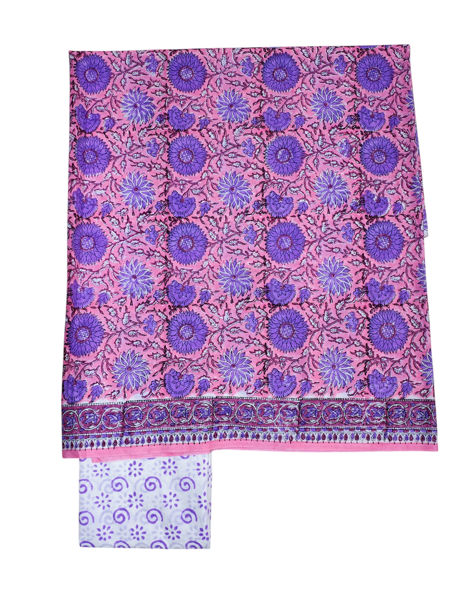 Purple Sanganeri block Print Cotton Unstitched Salwar Suit Set with Linen Dupatta