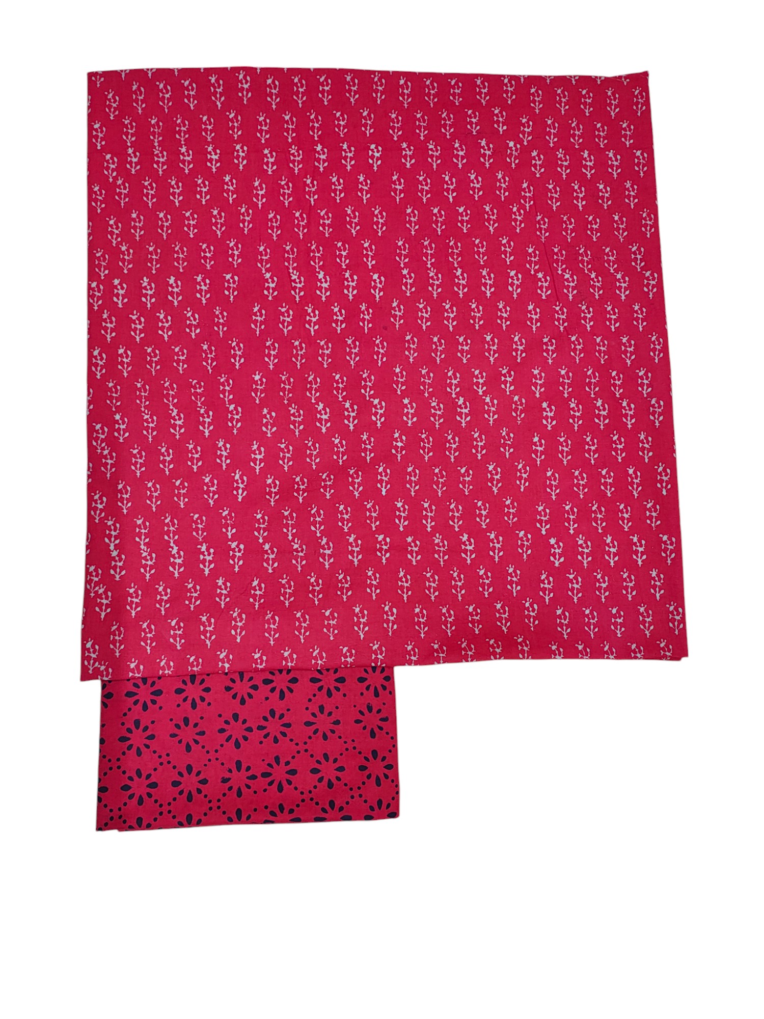 Red Hand block Print Cotton Unstitched Salwar Suit Set with Linen Dupatta