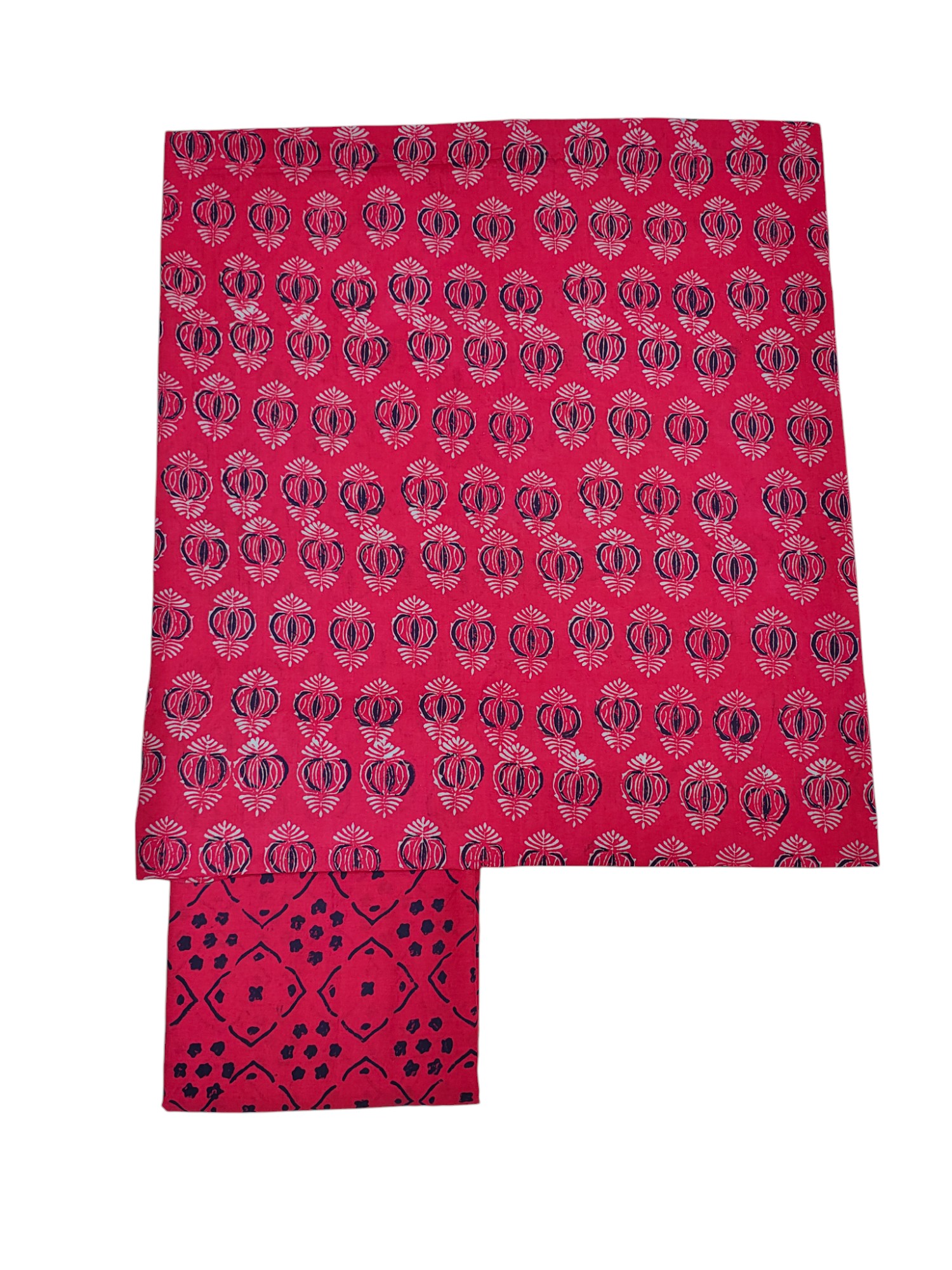 Red Ajrakh Print Cotton Unstitched Salwar Suit Set with Linen Dupatta