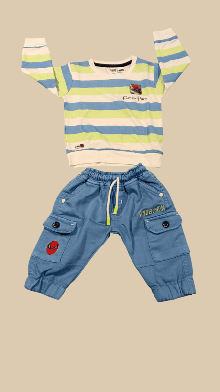 striped full-sleeve top and blue jogger-style pants D.8.30036 B.2892