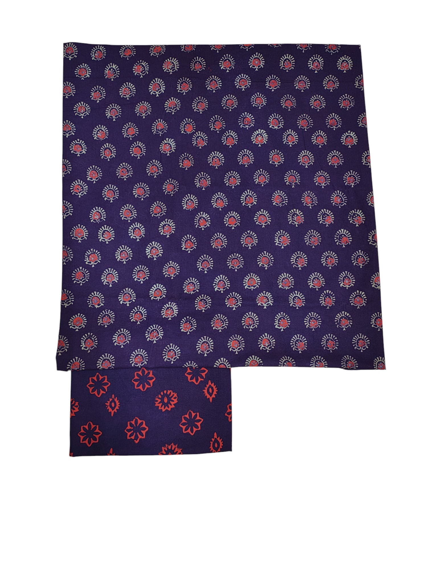 Purple Ajrakh Print Pure Cotton Unstitched Suit Set with Linen Dupatta