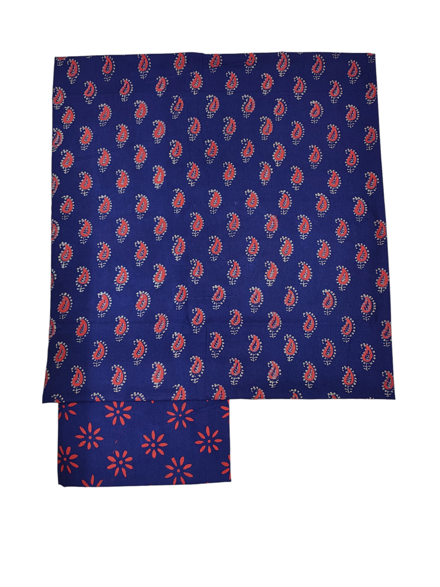 Indigo Ajrakh Print Unstitched Salwar Suit Set with Linen Dupatta