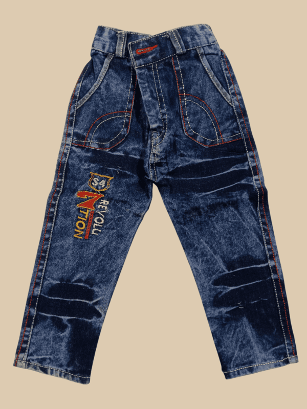 green blazer-style top and blue denim jeans. D.4/6 B.5269