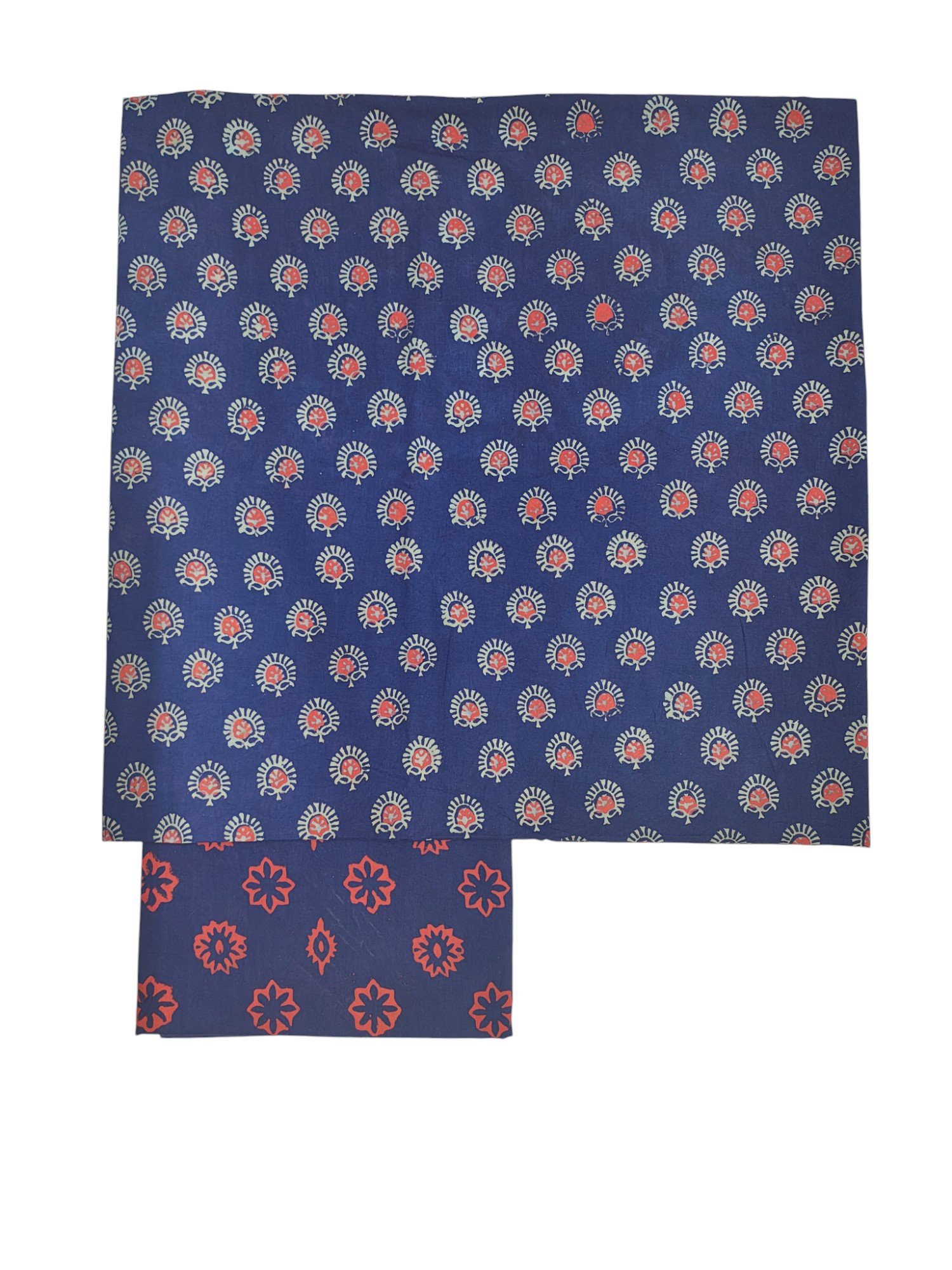 Indigo Ajrakh Print Cotton Unstitched Salwar Suit Set with Linen Dupatta