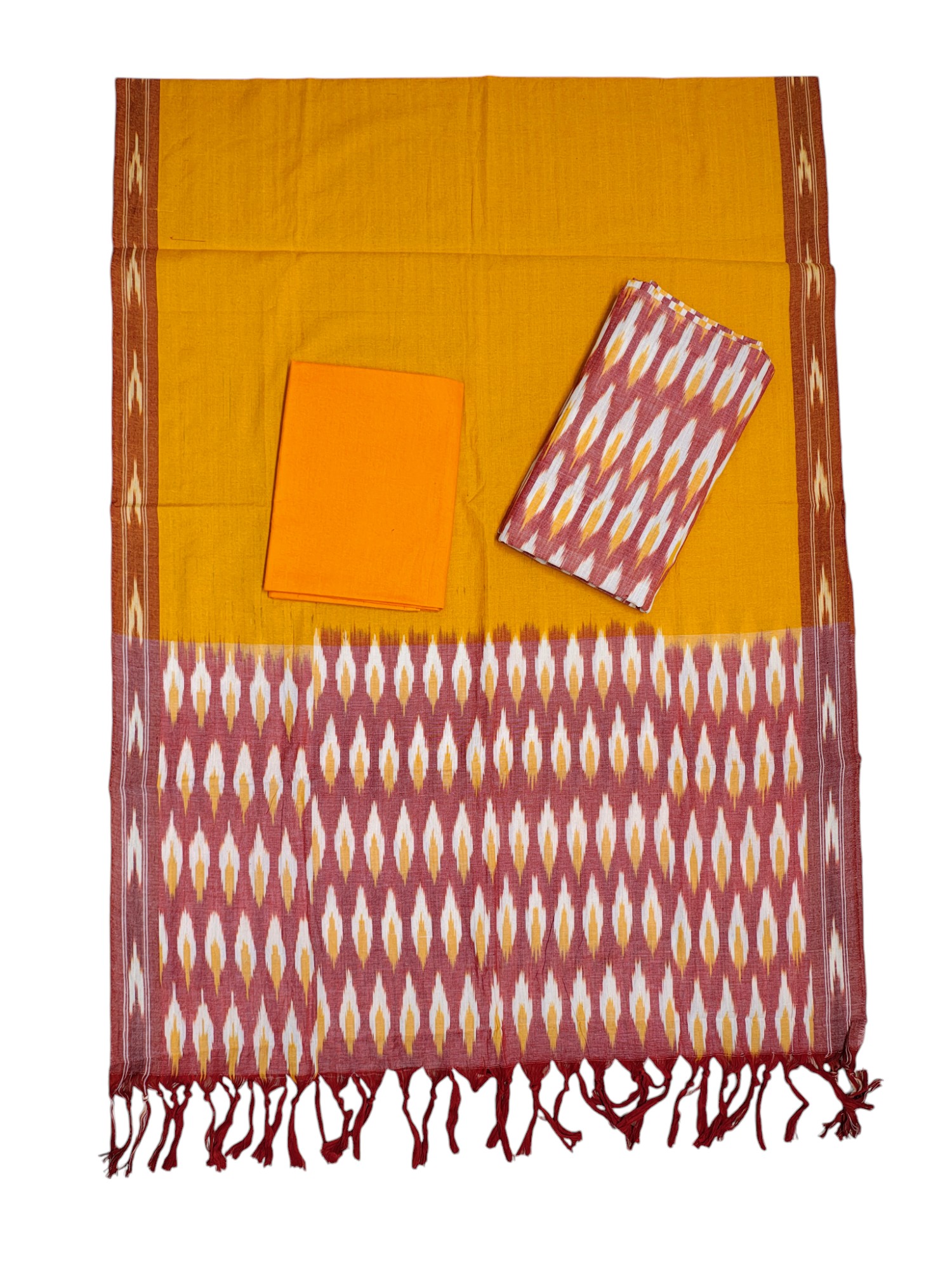 Red & Yellow Pochampally Ikkat Cotton Dress Material