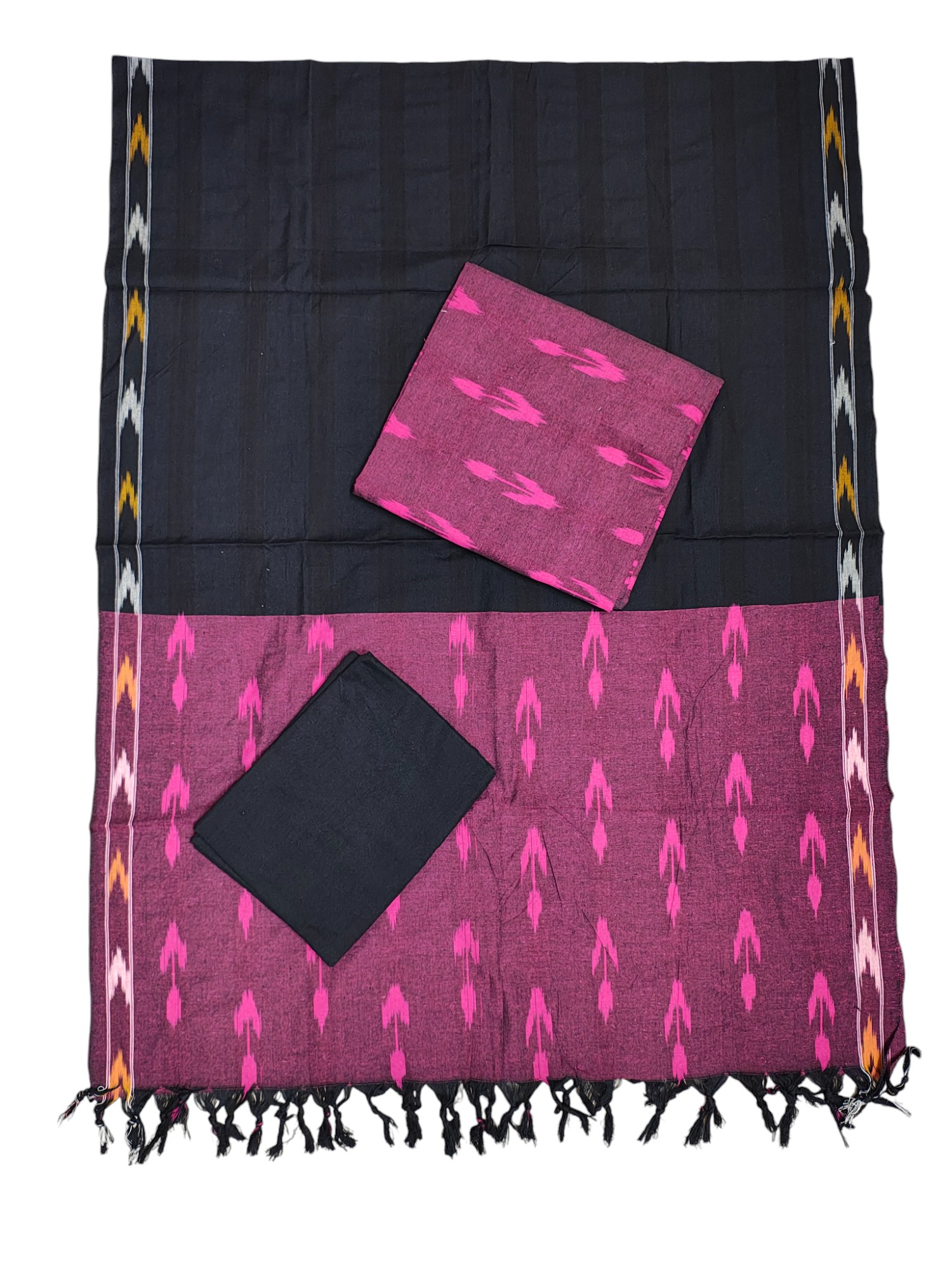 Dark Pink Pochampally Ikat Cotton Unstitched Salwar Suit Set with Dupatta