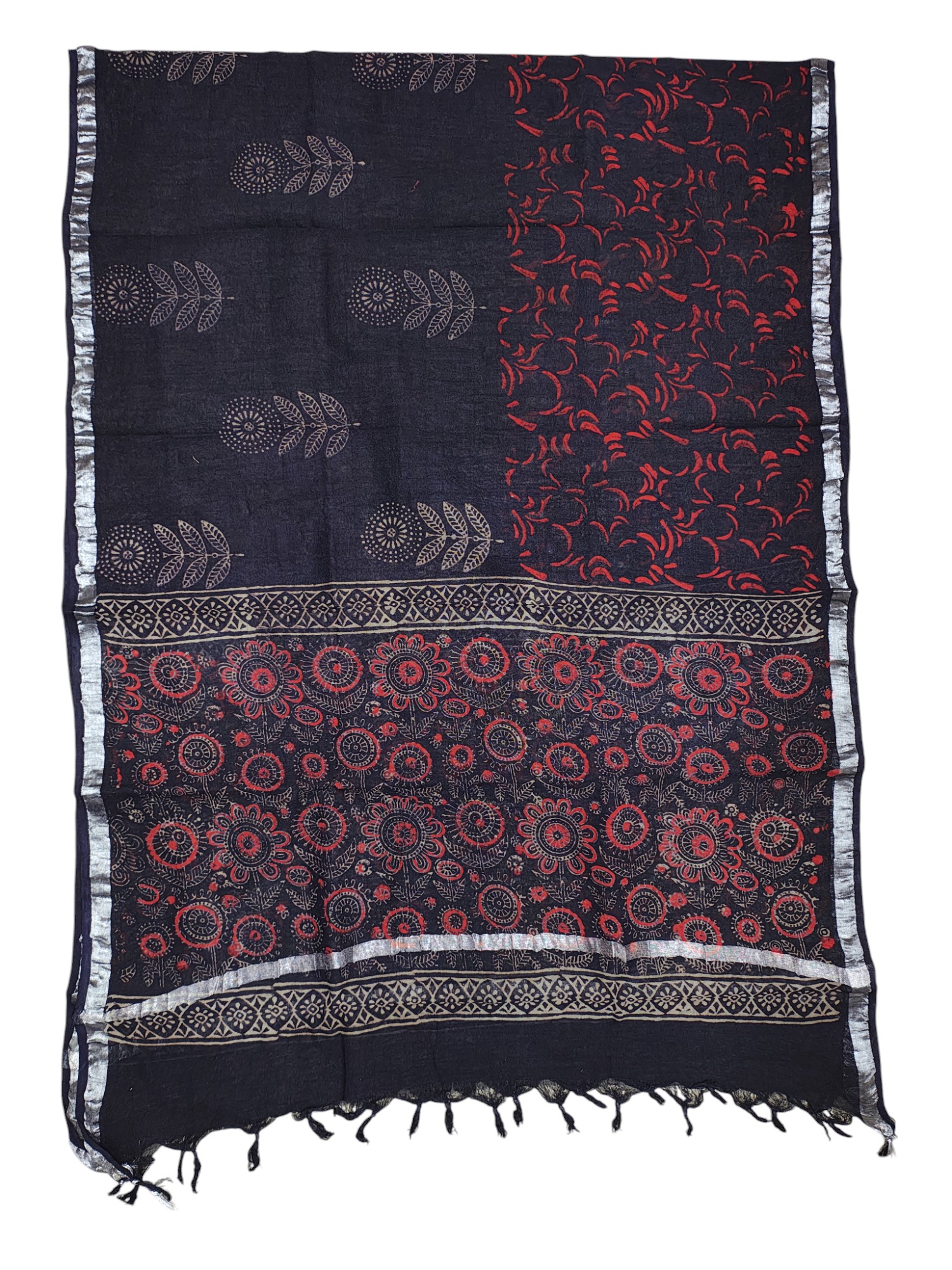 Purple Ajrakh Print Cotton Unstitched Salwar Suit Set with Linen Dupatta