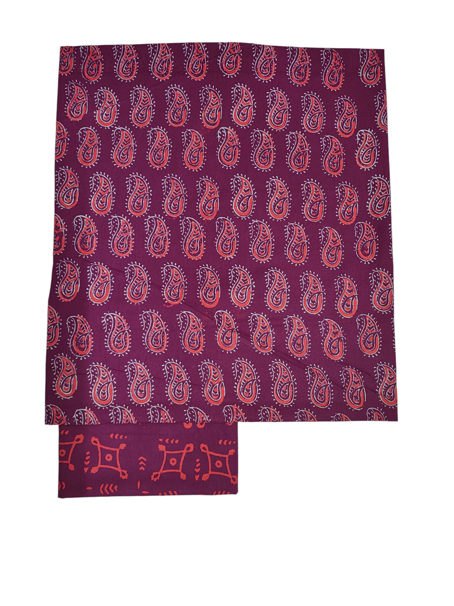 Wine Ajrakh Print Pure Cotton Unstitched Suit Set with Linen Dupatta for Women