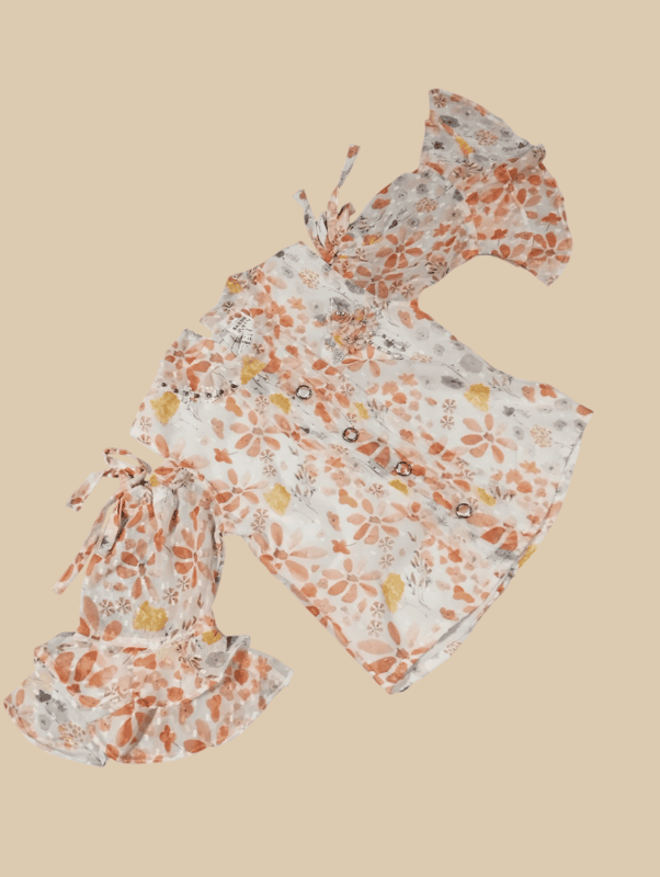 Chic Floral Printed Girls' Cold-Shoulder Co-Ord Set D.6.2047 B.3679